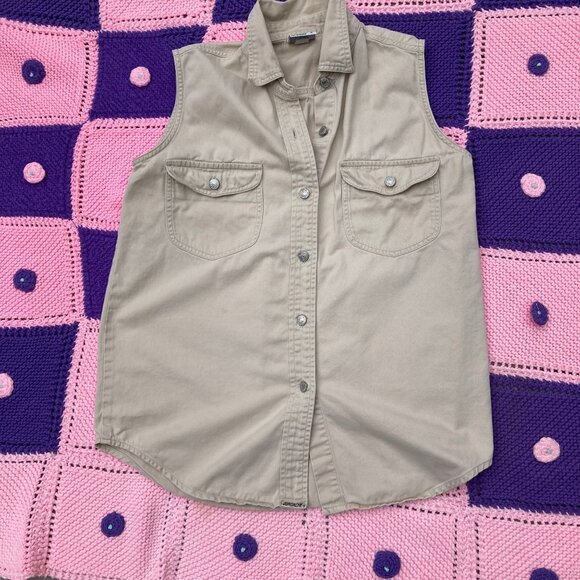 Vintage  top shirt button up collared  90s | S -M |  tan khaki 1990s soft cotton - Picture 1 of 8
